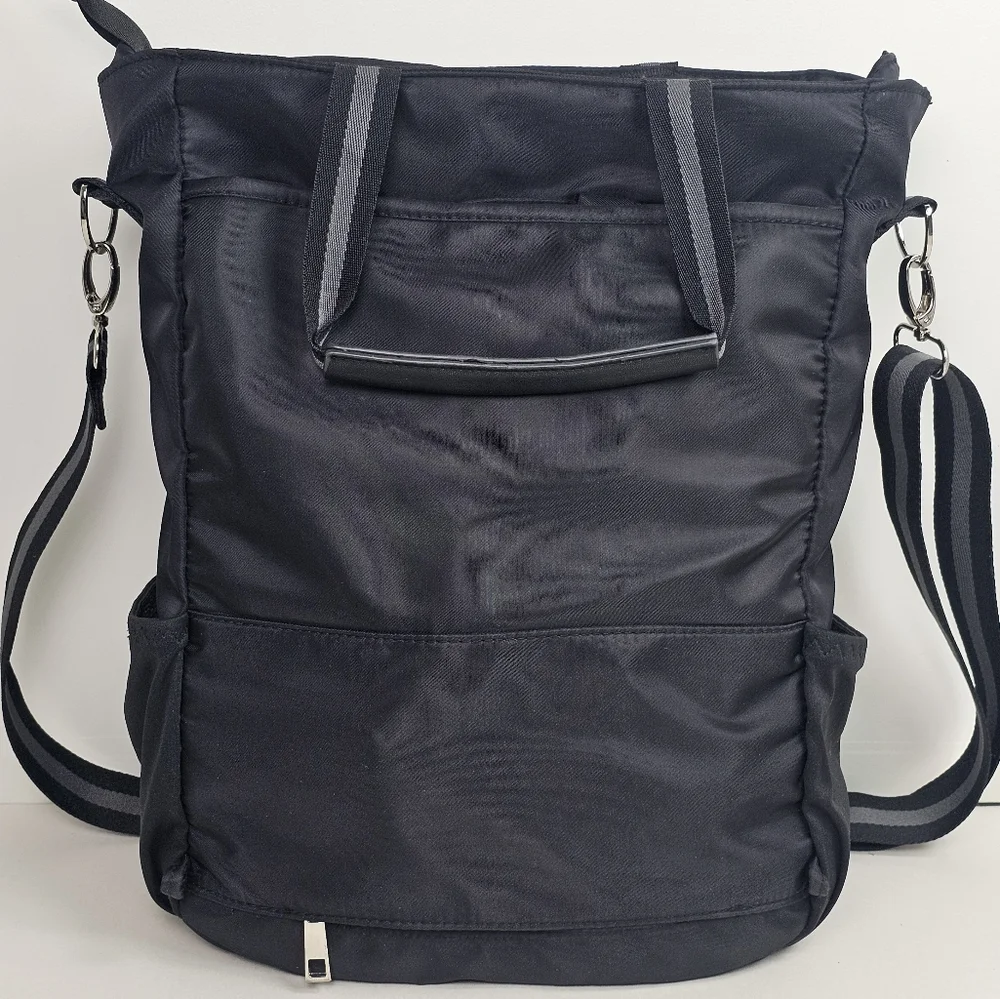 Cynthia Rowley Black Convertible Backpack Laptop Travel Bag, Trolley Sleeve, EUC